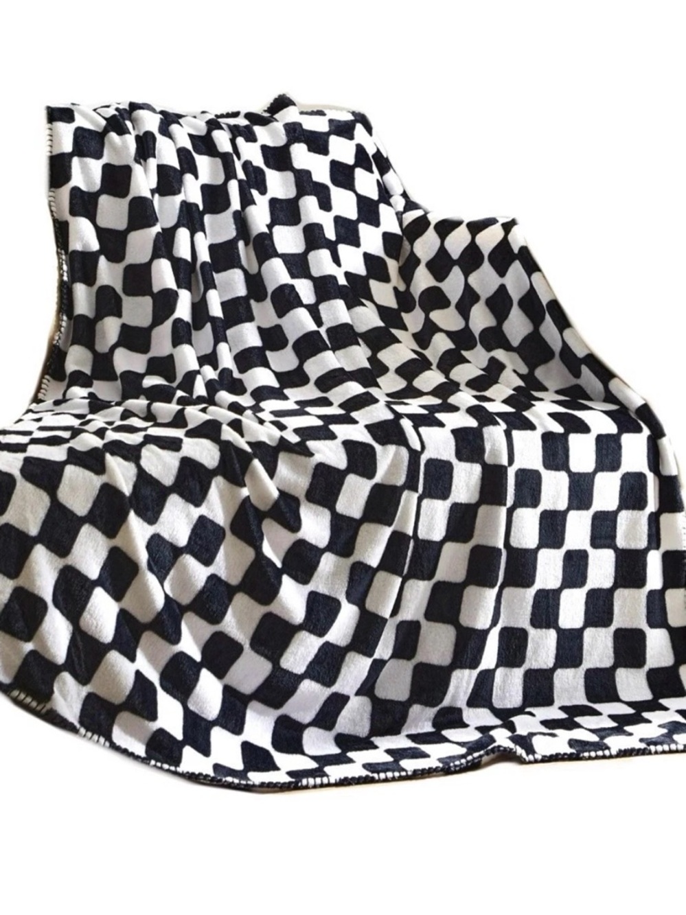 Mainstays Fleece Plush Throw Blanket, Black White Check Checkerboard